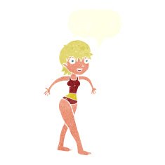 cartoon happy woman in swimming costume with speech bubble N10