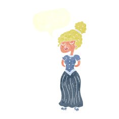 cartoon pretty victorian woman with speech bubble N9