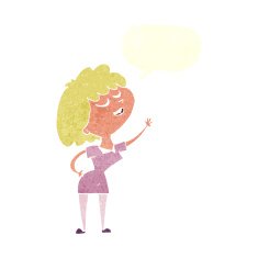 cartoon happy woman about to speak with speech bubble N10