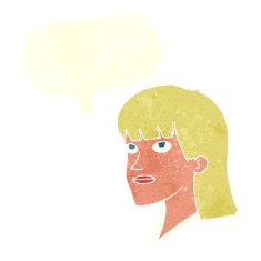 cartoon serious woman with speech bubble N18