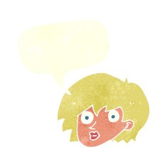 cartoon surprised female face with speech bubble N60
