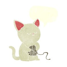 cartoon cat playing with ball of yarn speech bubble N2