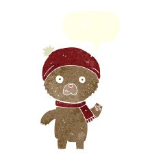 cartoon waving teddy bear with speech bubble N23