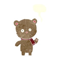 cartoon waving teddy bear with speech bubble N24