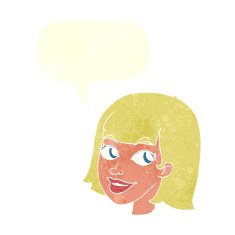 cartoon happy female face with speech bubble N174
