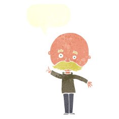cartoon bald man with idea speech bubble N20