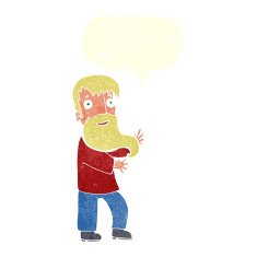 cartoon excited bearded man with speech bubble N9