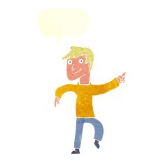 cartoon happy man pointing with speech bubble N58