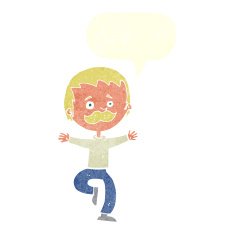 cartoon dancing man with mustache speech bubble N10