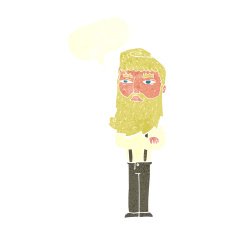 cartoon serious man with beard speech bubble N19