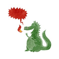 cartoon fire breathing dragon with speech bubble N9