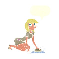 cartoon cinderella scrubbing floors with speech bubble N8