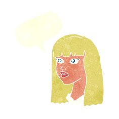 cartoon pretty girl with long hair speech bubble N10