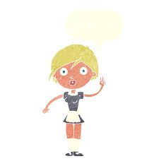 cartoon waitress making hand gesture with speech bubble N10