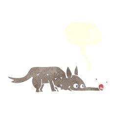 cartoon dog sniffing floor with speech bubble N6