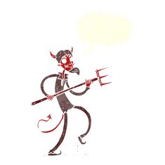 cartoon devil with pitchfork speech bubble N28