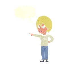 cartoon woman accusing with speech bubble N10