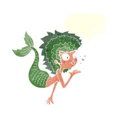 cartoon mermaid blowing a kiss with speech bubble N10