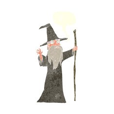 cartoon old wizard with speech bubble N10
