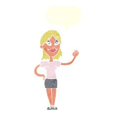 cartoon woman waving with speech bubble N326
