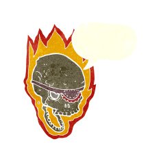cartoon flaming pirate skull with speech bubble N10
