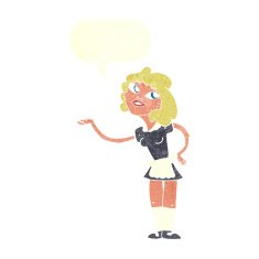 cartoon waitress serving with speech bubble N10