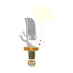 crazy knife cartoon character with speech bubble N10
