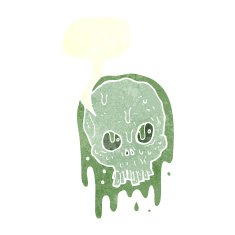 cartoon slimy skull with speech bubble N8