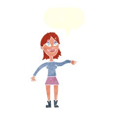 cartoon woman making hand gesture with speech bubble N10