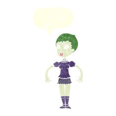 cartoon zombie monster woman with speech bubble N10