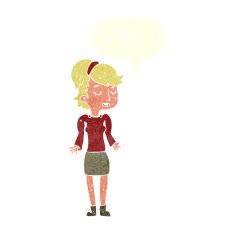 cartoon woman shrugging shoulders with speech bubble N482