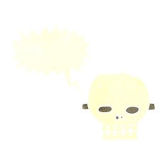 cartoon spooky skull mask with speech bubble N2