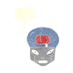 cartoon spooky robot head with speech bubble N9