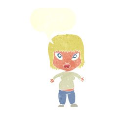 cartoon overweight woman with speech bubble N16
