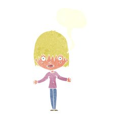 cartoon woman shrugging shoulders with speech bubble N483