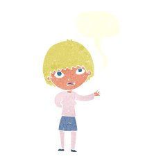 cartoon woman explaining with speech bubble N45