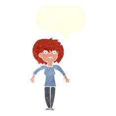 cartoon woman shrugging shoulders with speech bubble N485