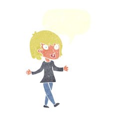 cartoon woman with open arms speech bubble N96