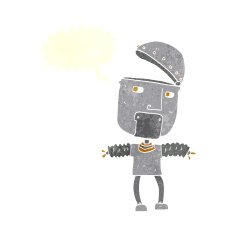 funny cartoon robot with open head speech bubble N10