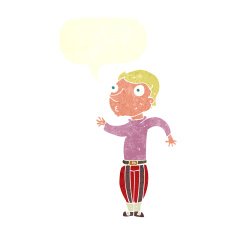 cartoon man in loud clothes with speech bubble N10