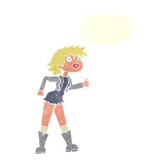 cartoon girl in leather jacket with speech bubble N10