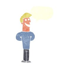 cartoon grinning man with speech bubble N83