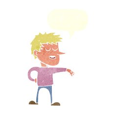 cartoon man making dismissive gesture with speech bubble N19