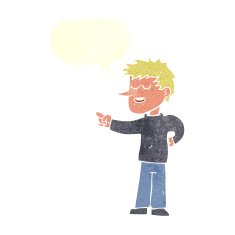 cartoon man pointing with speech bubble N193
