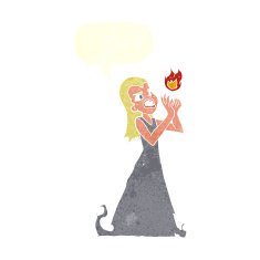 cartoon witch woman casting spell with speech bubble N10