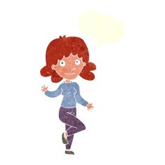 cartoon friendly woman waving with speech bubble N50
