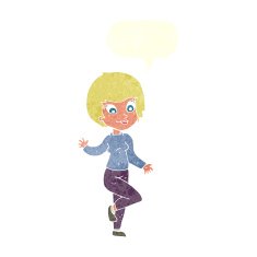 cartoon woman waving with speech bubble N329