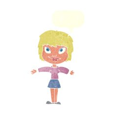 cartoon woman with open amrs speech bubble N10