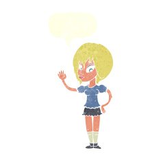 cartoon pretty woman waving with speech bubble N85