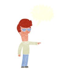 cartoon man in glasses pointing with speech bubble N10